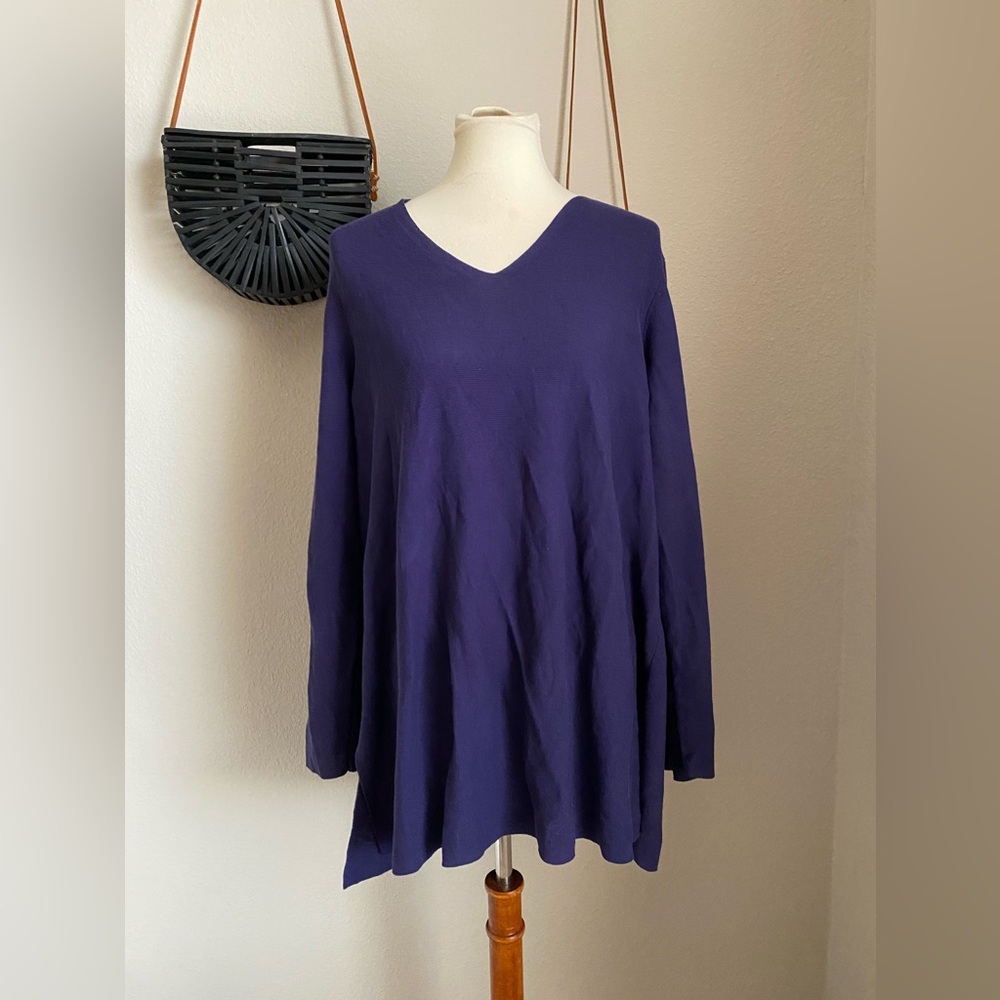 Eileen Fisher Deep V-Neck Textured Sweater Top, Size 1X